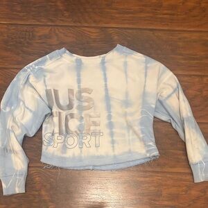 Blue and White Tie-Dye Cropped Sweatshirt
